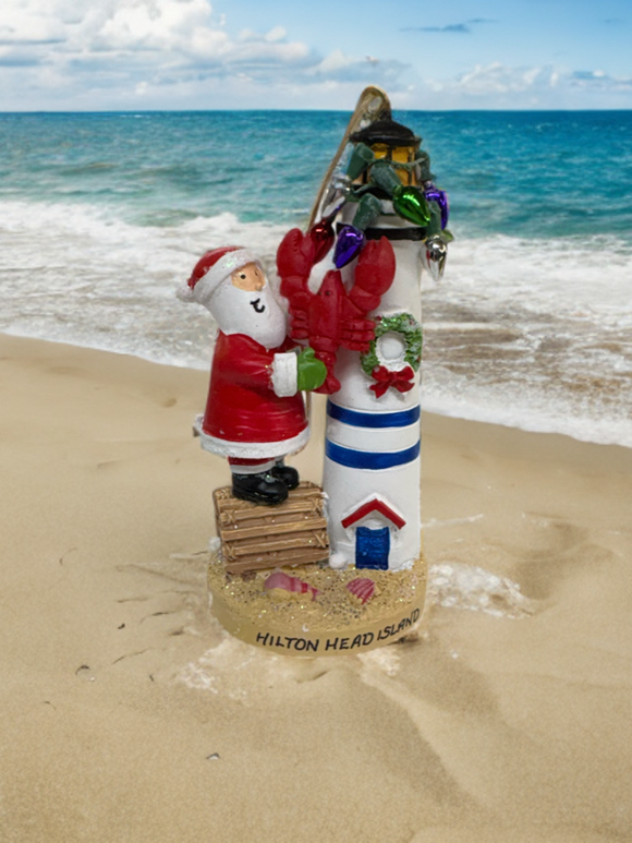 Hilton Head Santa/ Lobster Decorating Lighthouse Ornament