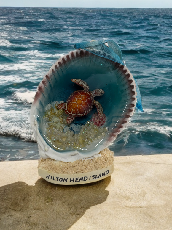 Hilton Head Ornament Shell Ocean Scene with Turtle
