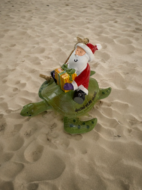 Hilton Head Santa Riding  Sea Turtle Ornament