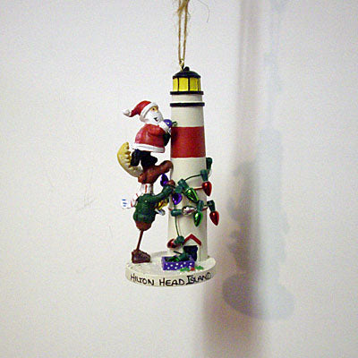 Santa Decorating Lighthouse Hilton Head Ornament