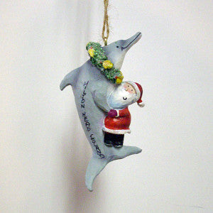 Santa Hugging Dolphin Hilton Head Ornament