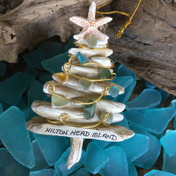 Faux Driftwood Tree with Sea Glass