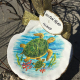 Hilton Head Scallop Shell with Turtle Ornament
