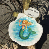 Hilton Head Scallop Shell with Mermaid Ornament