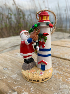 Hilton Head Santa/ Crab Decorating Lighthouse Ornament