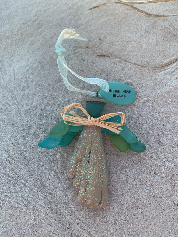 Hilton Head Driftwood & Sea Glass Angel Ornament