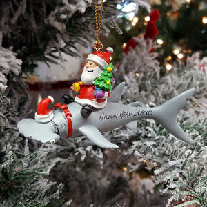 Christmas Santa on Hammerhead Shark Hilton Head Ornament