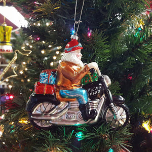 Christmas Santa on Motorcycle Glass Hilton Head Ornament